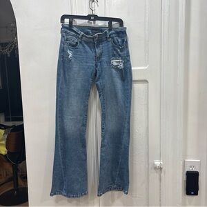 Aeropostale Jeans Womens 6 Reg Blue Cassie Super Low Rise Flare Distressed